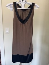 Express XS Brown Black Trim Tunic Top Dress – V Neck Rayon Summer Day/Night