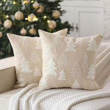 Christmas Tree Embroidered Pillow Covers Set of 2 18 X 18 Inch Cream White Chris