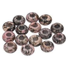 15 Pcs Natural Large Hole Gemstone Beads for DIY Jewelry Craft, Pink Black
