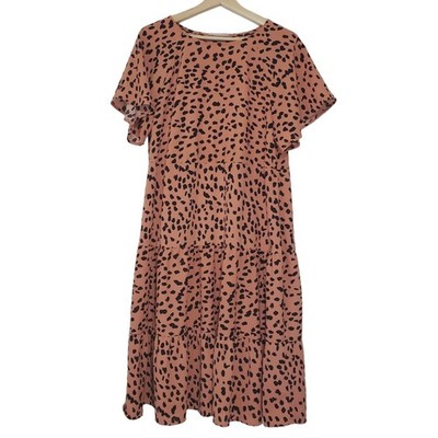 Ces Femme Size Medium Abstract Spotted Dot Ruffle Hem Short Sleeve Dress FLAW