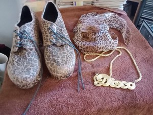 Men's Halloween 🎃 Disco 🐆 Cheetah Platform Shoes, Size 9, Scarf & Necklace