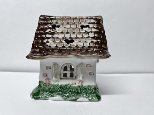 Ceramic Tea Light Candle Holder Small Villa House Cottage 5" Tall Door Windows - Bild 2 von 9