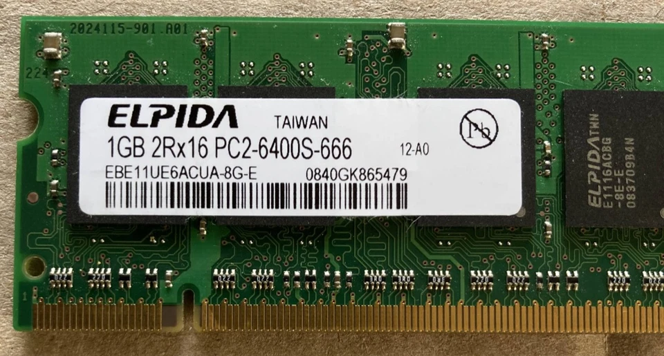 Elpida 2GB (1GB x2) 2Rx16 PC2-6400S RAM - Image 2 of 3