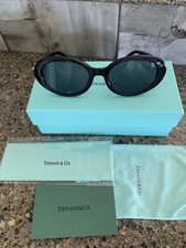 Tiffany  Co. Women  s Oval Sunglasses Black Plastic Frame Gray Tinted Lenses
