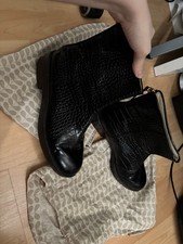 Orla Kiely Clarks Andie Black Croc Leather Boots - UK 5, EU 38, New and Perfect