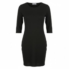 ONLY Elcos S Abito Nero Jersey Morbido Maniche 3/4 Girocollo Lungo Al Ginocchio