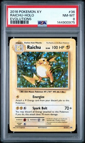 Pokemon 2016 XY Raichu Holo Evolutions 36 PSA 8 NM-MT - Picture 1 of 2