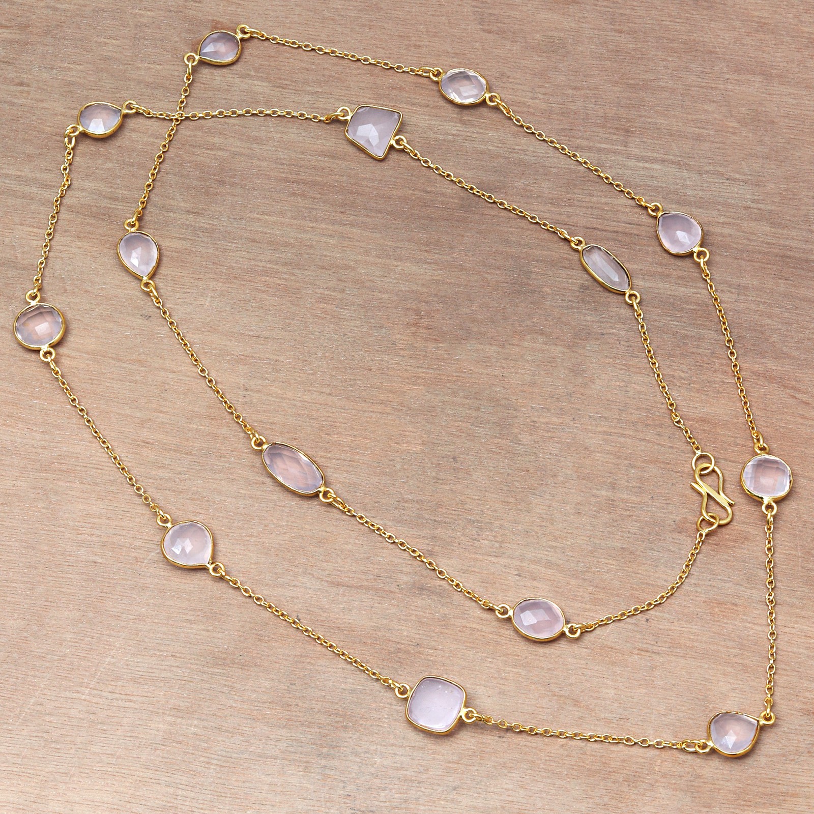 Pink Rose Quartz Faceted Gemstone Necklace Handmade 36 Inch-image