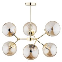 Deckenleuchte 6-Flammig Glas Gold Bernstein E14 H:51 Cm Deckenlampe Wohnzimmer