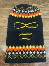 Vintage Knit Ski Balaclava 70s Robber Mask Full Face Black Orange Yellow NL