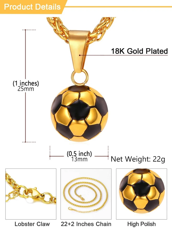 Collar deportivo con colgantes de pelota para hombre, collar de cadena dorada con fútbol Foto 4 de 4