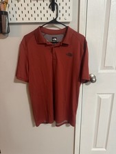 The North Face Men's Large Red Orange FlashDry Polo Shirt Short Sleeve Snap