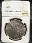 1922 P AU 58 Liberty Peace Silver Dollar NGC Certified Graded Authentic