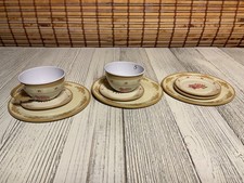 Tin Doll Tea set with rose 3 plates 4 sauser 2 cups