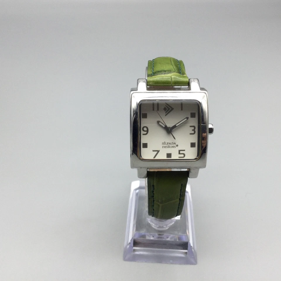 Reloj Mujer Silpada Designs 29mm Tono Plateado Cuadrado Correa Cuero Batería Nueva Foto 2 de 4