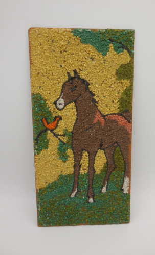 Vintage Mid Century Gravel Pebble Art Horse Pony Unframed Wood Plaque - 第 1/5 張圖片