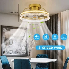 6 Speed Ceiling Fan with Light 3 Color Dimmable LED Fans Light w/ Remote Control