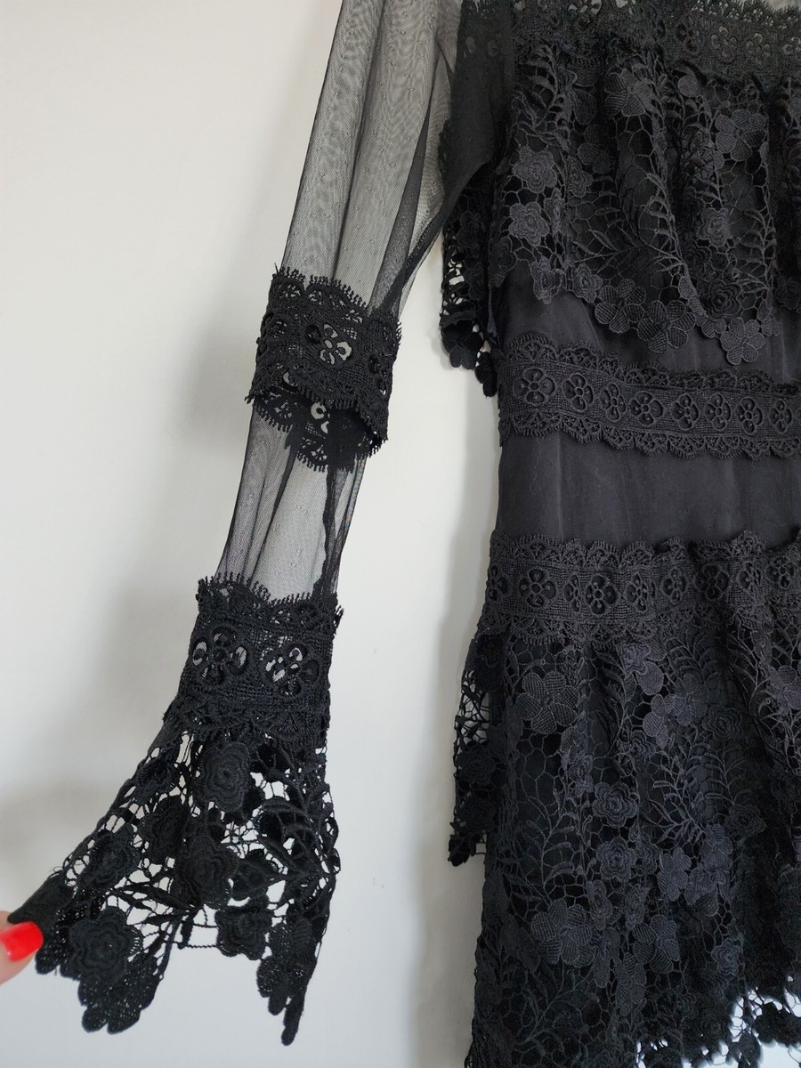 New PRETTYLITTLETHING BLACK SHEER LACE EMBROIDERY DRESS UK10 US 6 | eBay