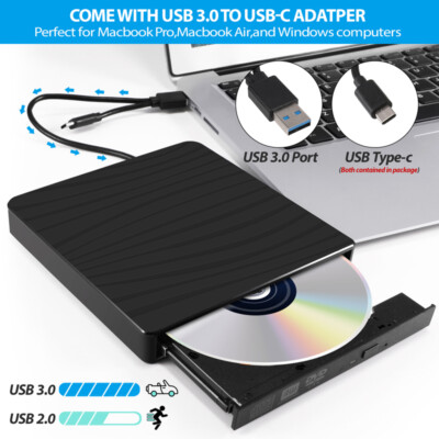  USB 3.0 Tipo C Externa De CD DVD RW Unidad Delgada Grabadora Y Reproductor