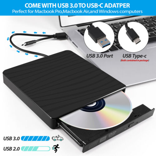 External Disc Player USB 3.0 CD DVD Slim Drive Burner Writer For Laptop PC Mac - Picture 3 of 16