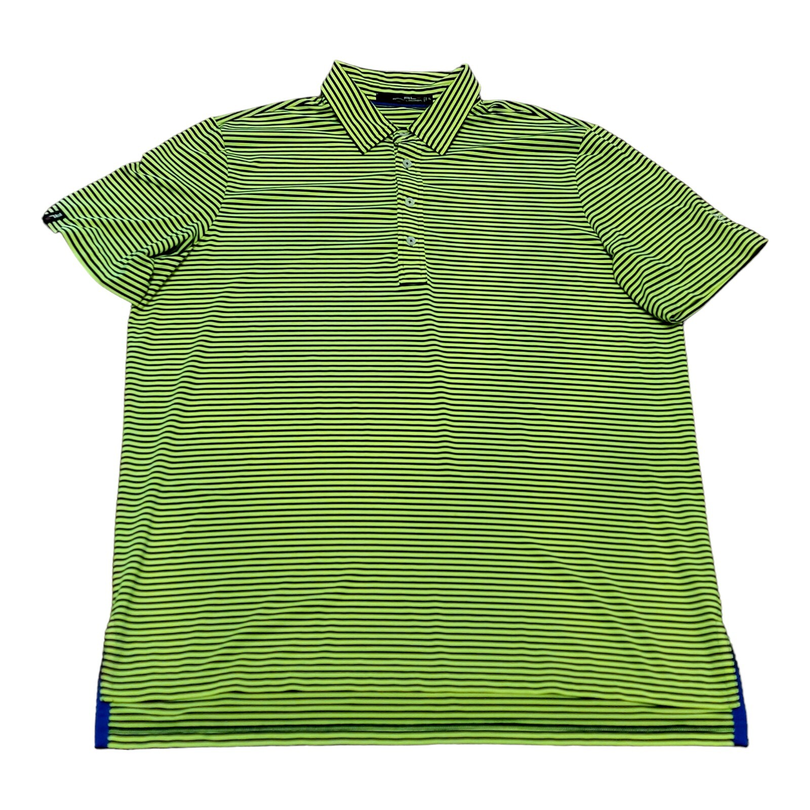 Men's Ralph Lauren RLX Golf Polo Shirt Striped Yellow Dark Blue Sz XL EUC