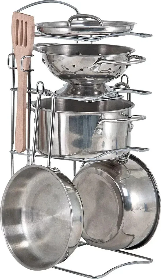 Melissa & Doug - ¡Juguemos a casa! Juego de ollas y sartenes de acero inoxidable para cocina Foto 2 de 4