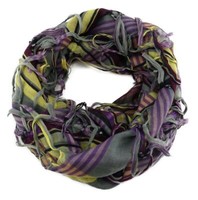 Halstuch Lila Gelb Violett Grau Schwarz Gestreift Mit Fransen - Tuch 90 X 90 Cm