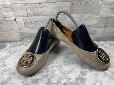 Tory Burch Ballet Flats Women 8M Minnie Shoes Gold Distressed Leather Travel