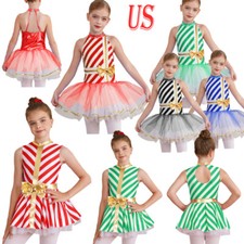 Girl Christmas Mrs Santa Cosplay Costume Sleeveless Striped Dance Xmas Outfit