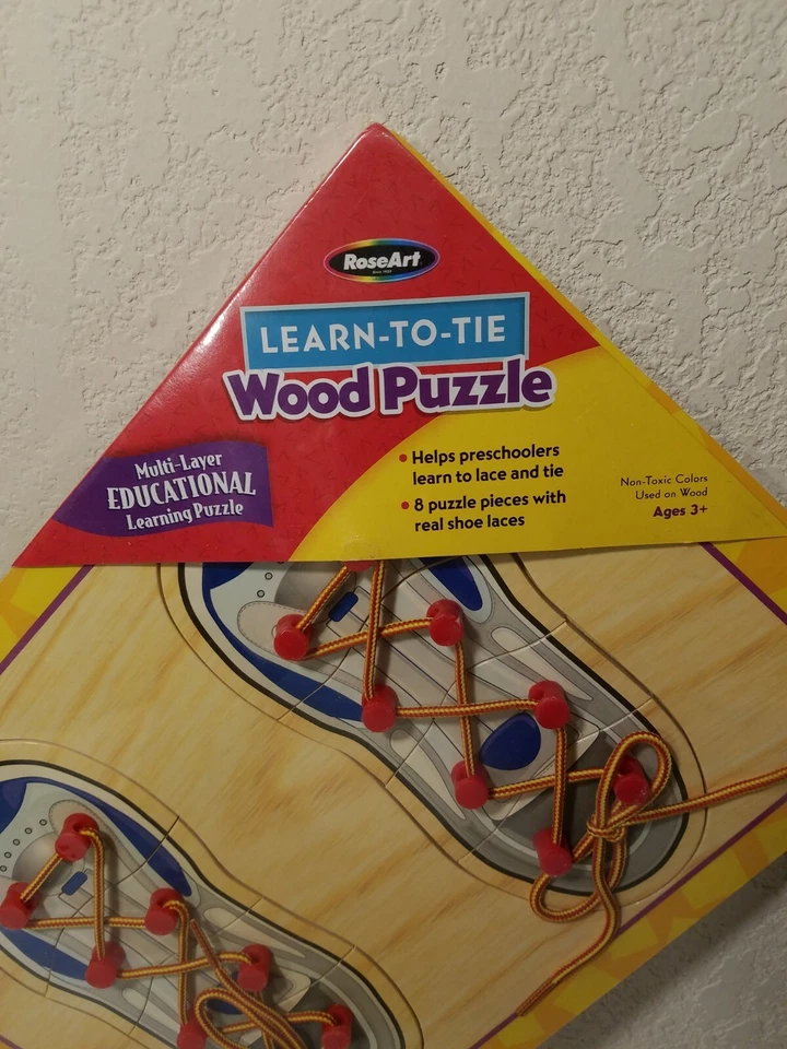 Roseart Children's Kids Learn-To-Tie Wood Educational Puzzle New - Image 4 of 4