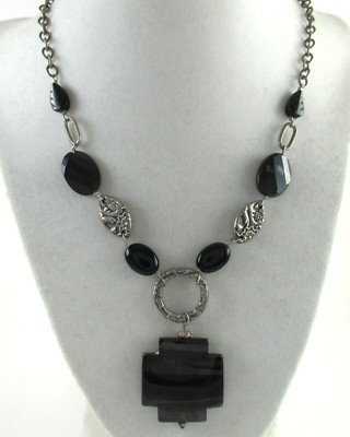 Barse .925 Sterling Silber Obsidian Halskette gebändert floral Vintage verziert Unikat