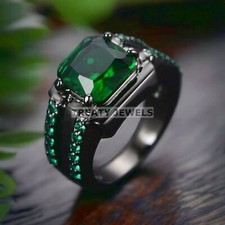 Emerald Octagon Cut Gemstone With 925 Sterling Silver Ring For Men's 569