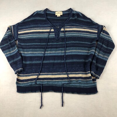 Denim Supply Ralph Lauren Sweater Womens Medium Striped Lace Up V Neck  Boho