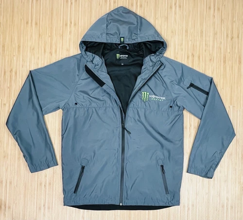 MONSTER ENERGY Official Men’s Full-Zip Hoodie Windbreaker L Gray Embroidered