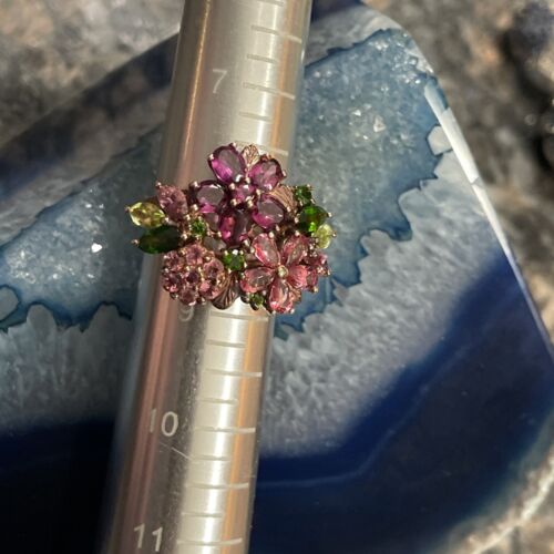 Anello Chuck Clemency STS NYCII argento sterling 925 multi gemma bouquet floreale taglia 8 - Foto 2 di 16