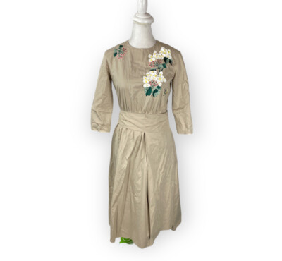 Mignon Doo Shift Dress Beige Tan Size S Bridal Shower Floral Belted | eBay