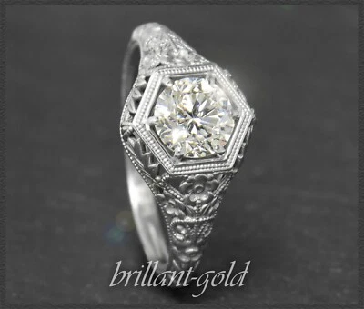 Brillant Antik Jugendstil Design Ring, 0,95ct Diamant in Si, 585 Gold, Weißgold - Bild 1 von 4