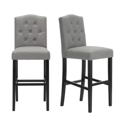 NEW Beckridge Charcoal Gray Upholstered Bar Stools with Tufted Back (Set of 2)
