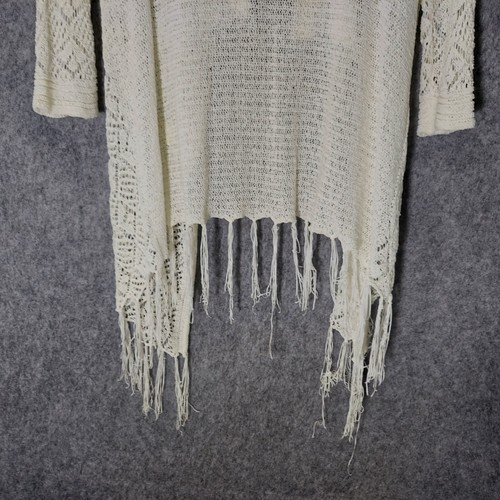 Nurture Duster S Coastal Open Crochet Net Tassel Cascade 3/4 Slve Boho Festival - Picture 7 of 9