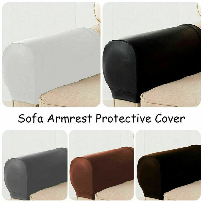 2x Protetor de Cadeira de Couro Ecológico Sofá Sofá Apoio de Braço Capas Elásticas - Imagem 4 de 4