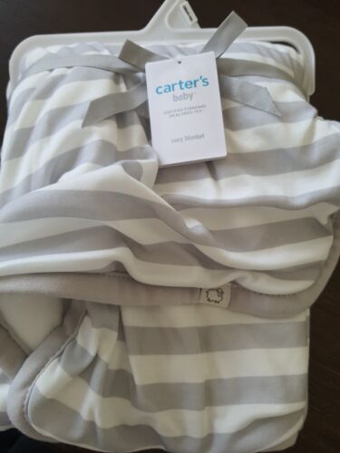 Carter's NWT Gray White STRIPES Baby Blanket Lamb Sheep Soft Plush Reversible  - Picture 1 of 5