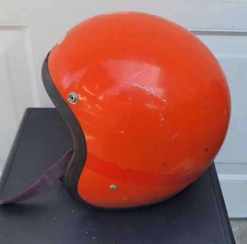 Vintage Bell Magnum Motorcycle Toptex Helmet Orange Original Box 7 1/8 1968 - Picture 3 of 13