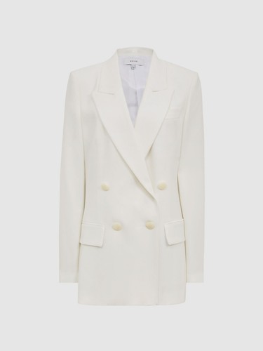 REISS TATUM CREPE DOUBLE BREASTED BLAZER IN WHITE - Picture 6 of 6