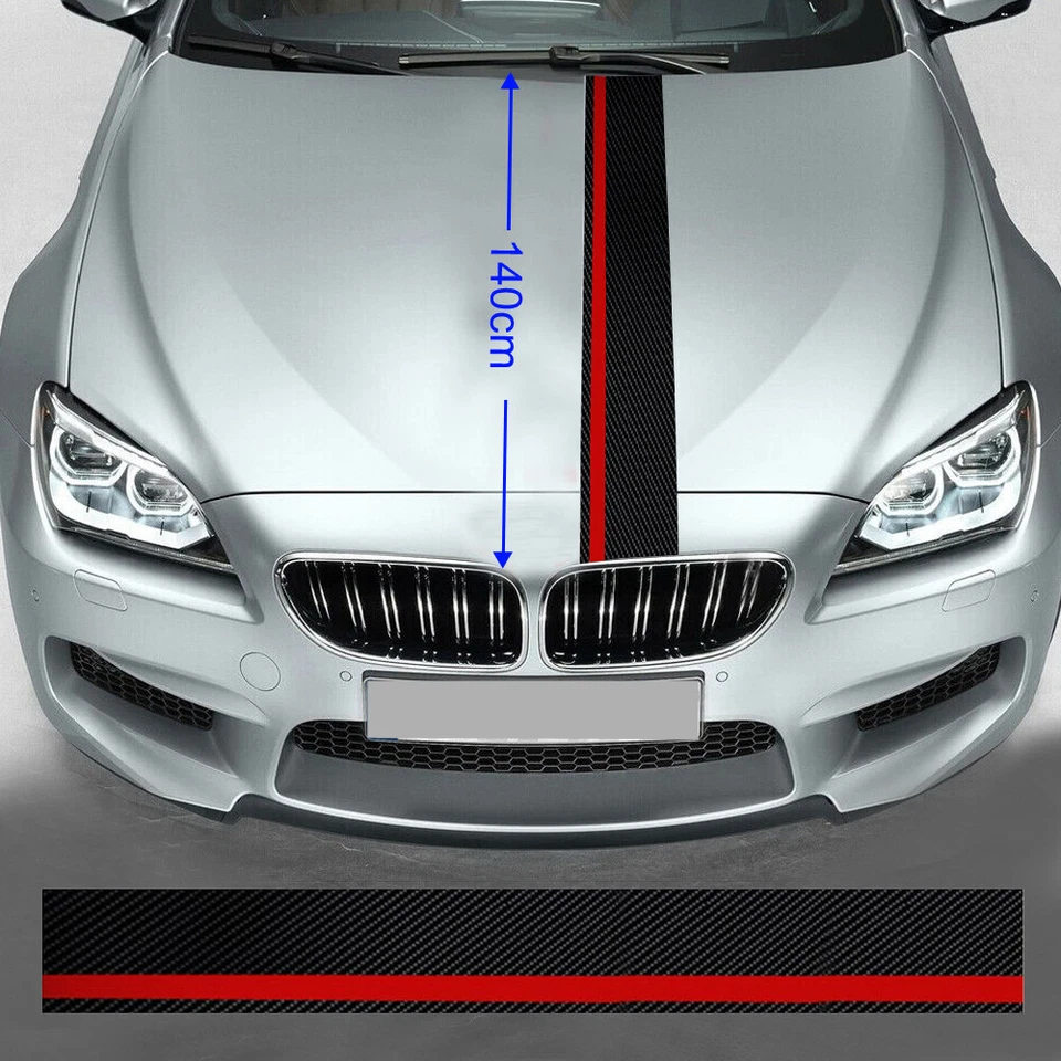 Calcomanías adhesivas envolventes de fibra de carbono 5D capó delantero a rayas de carreras de rally de autos universales Foto 3 de 4