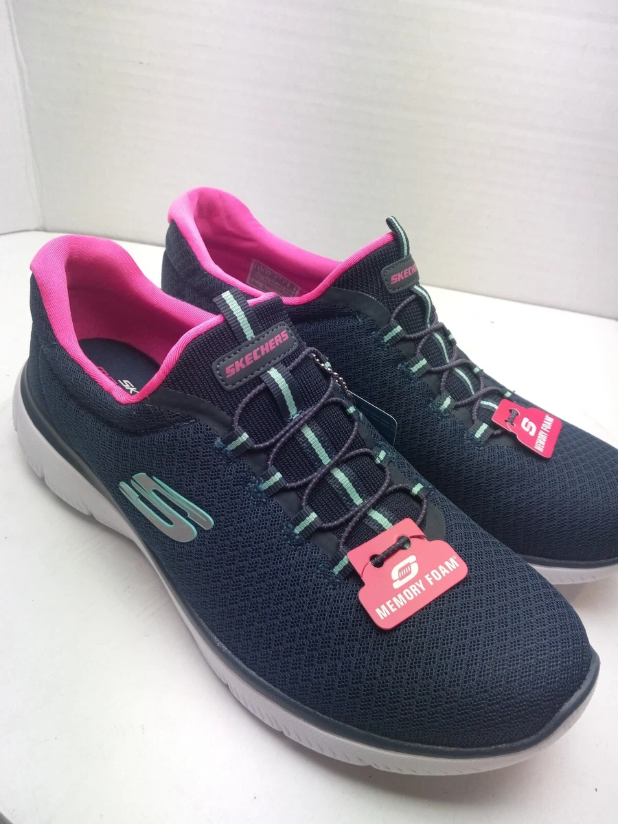 Skechers Summits Slip On Shoes Womens Size 9.5 12980 Navy Blue Pink