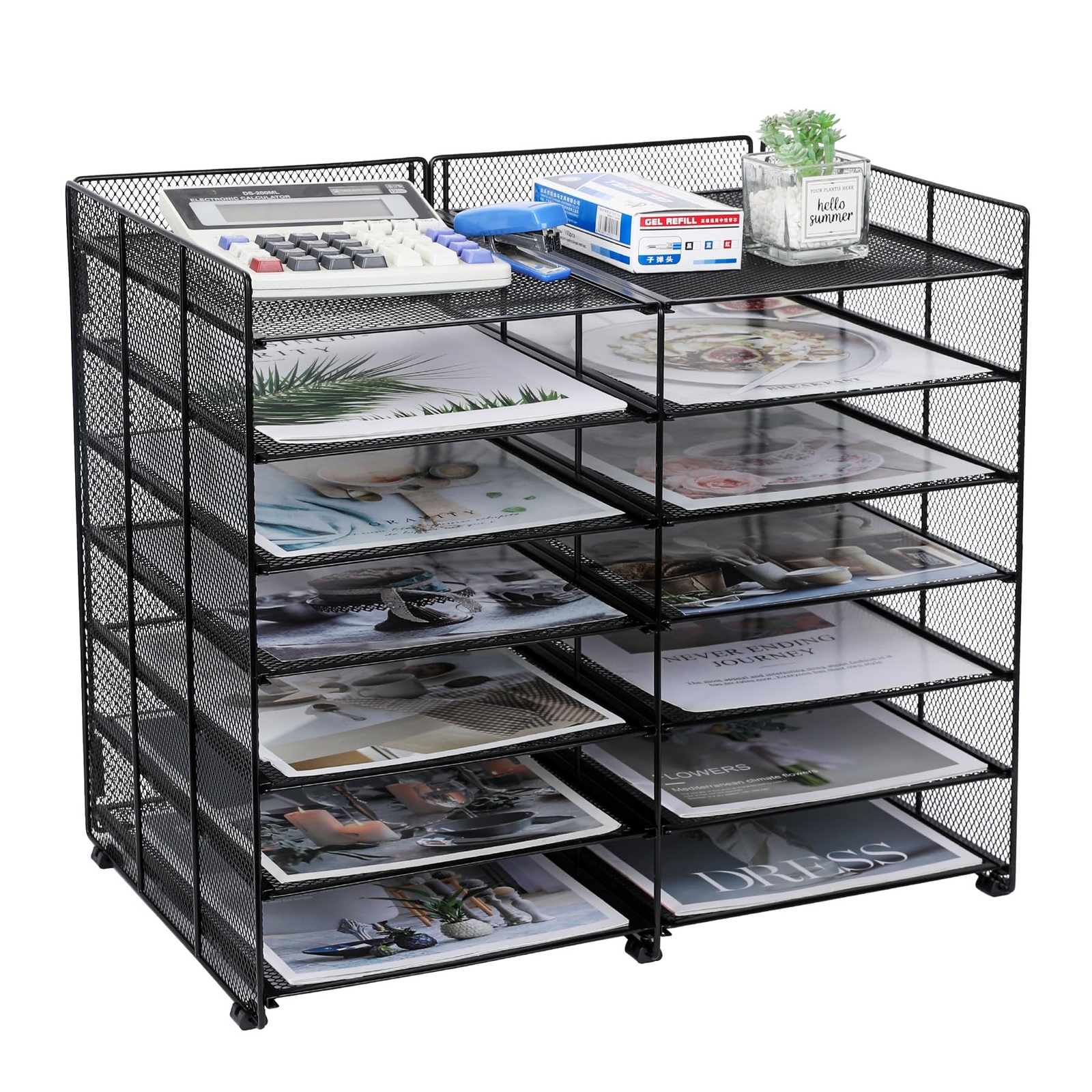 TQVAI 7-Tier Mesh Desk Organizer with 12 Adjustable Shelves for Countertop Storage-image
