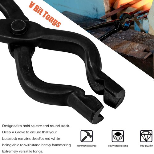 Blacksmith Tongs Set Wolf Jaw Tongs & V-Bit Tongs Blacksmith Forge Starter Tool - Picture 8 of 11