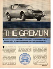 1970 AMC GREMLIN ~ ORIGINAL 3-PAGE ARTICLE / AD