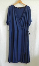 Kari Lyn Faux Wrap Dress Short Sleeve Jersey Blue V-Neck Fit-Flared 4(Fits US 2X