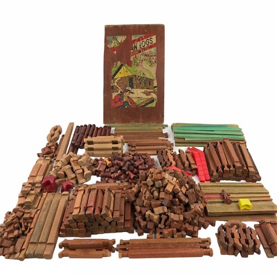 HUGE Vintage Halsam American Square Logs Building Set Lot w/ Lid Mid ...